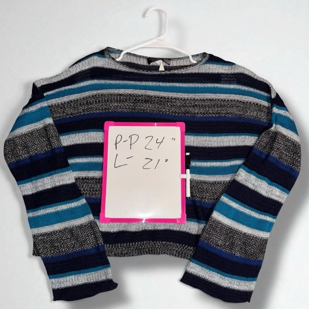 Alley & Gabby 212NY Y2K Vintage Sweater Blue Striped Cropped Bell Sleeves Size L